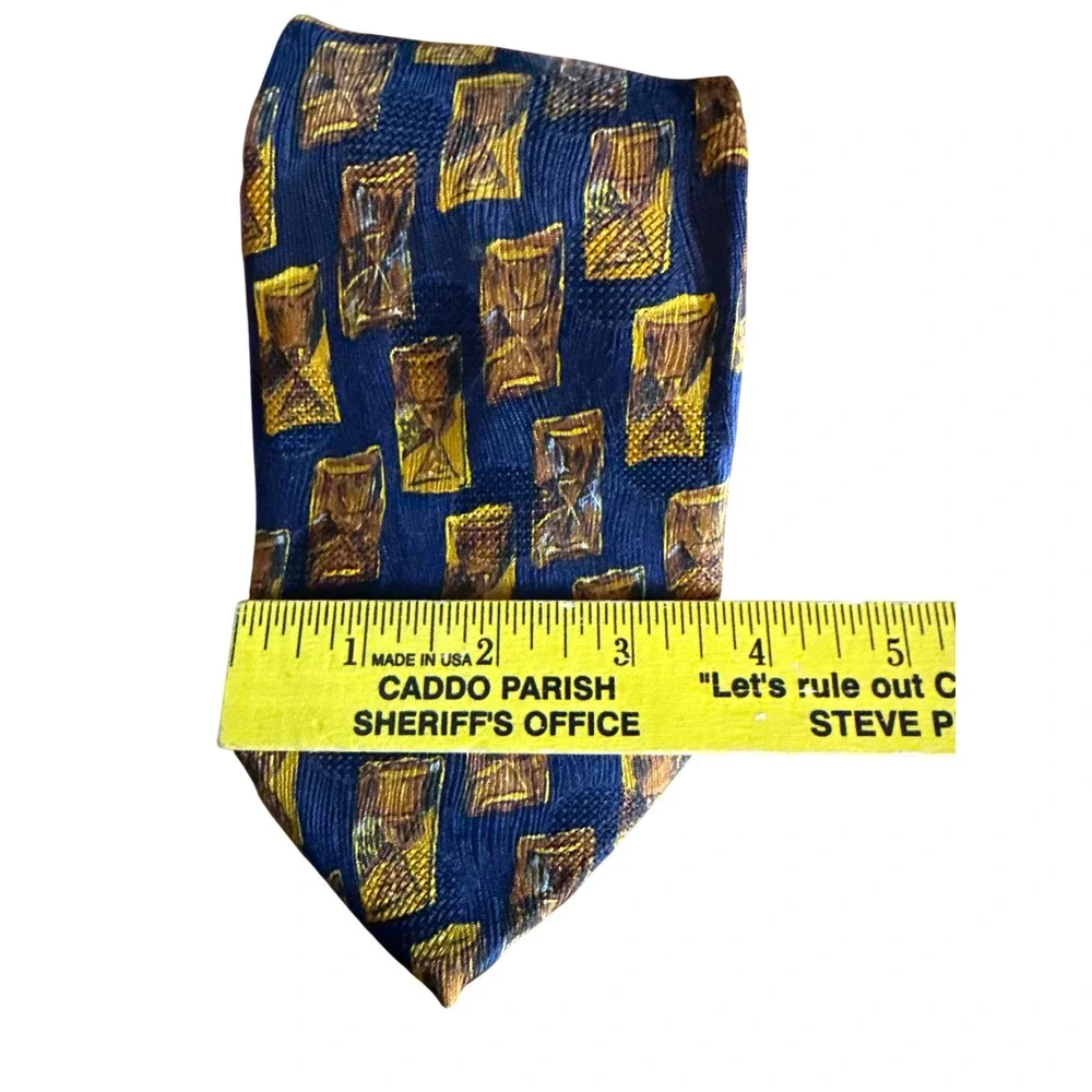 Ermenegildo Zegna Silk Tie Hourglass‎ Pattern Navy Gold Men's Necktie